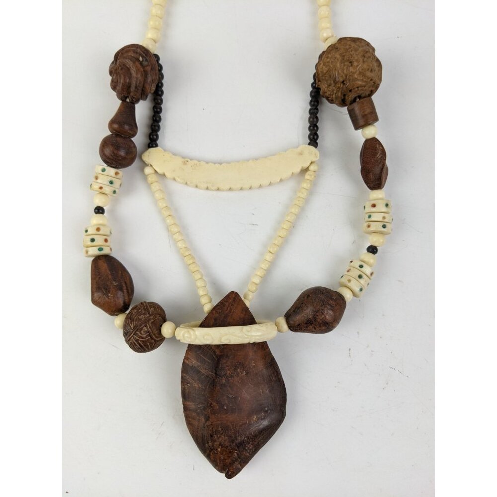 Vintage Burl Wood Seeds Lacquerware Natural Bohemian Boho Necklace Hippie - Picture 6 of 9